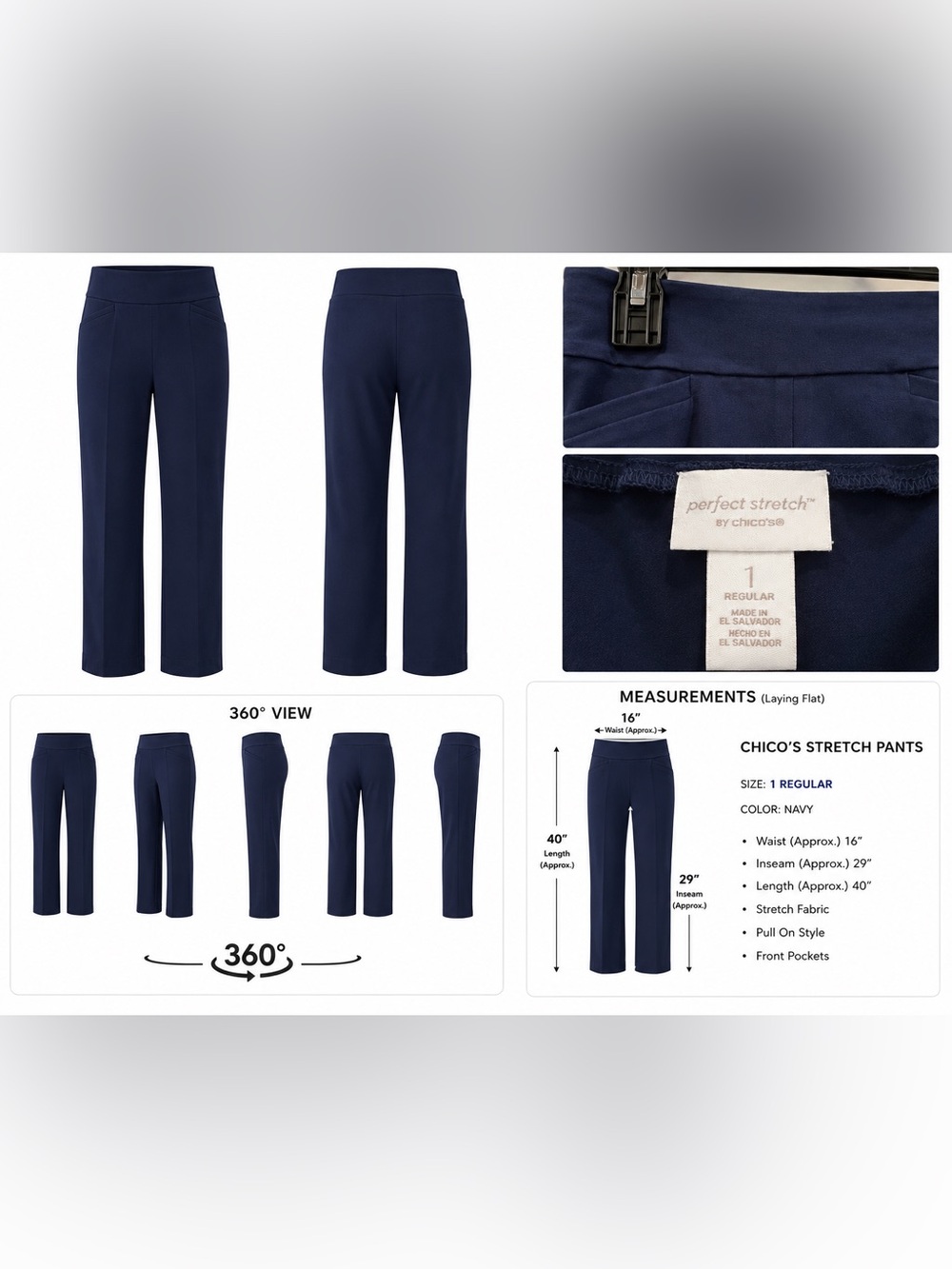 Perfect Stretch by Chico’s - Like New - Navy Pull-On Straight Leg Pants 1Regular
